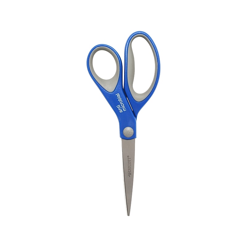 Westcott 8" Stainless Steel Scissors, Pointed Tip, Silver/Blue/Gray (17930) image 1