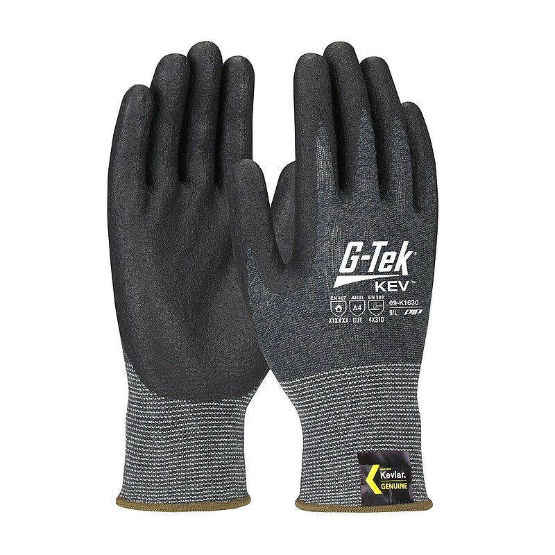 G-Tek KEV Gloves, Kevlar Engineered Yarn, Black 13 Gauge, Nitrile Foam, ANSI A4, XL (09-K1630/XL) image 1