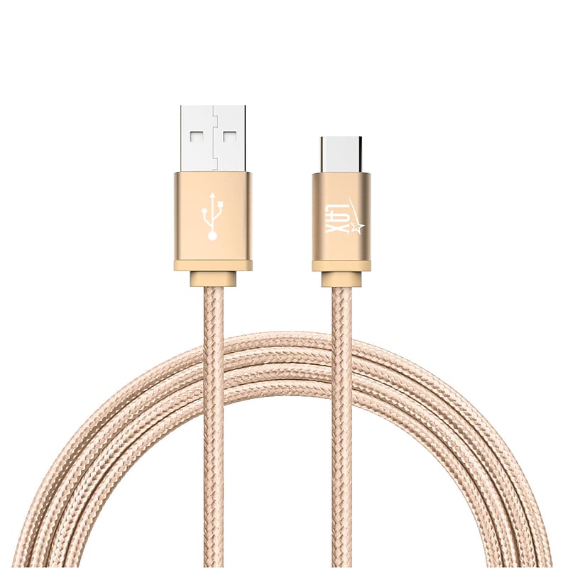 Durable Braided USB Type C Cable for Google Pixel 2, Samsung S8 (6ft) - Gold image 1
