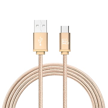 Durable Braided USB Type C Cable for Google Pixel 2, Samsung S8 (6ft) - Gold