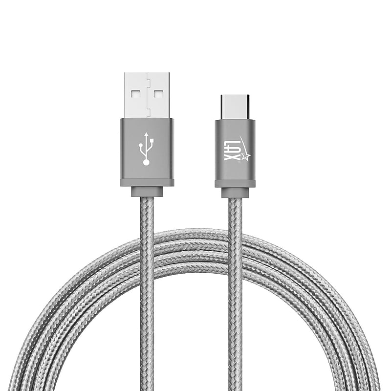 LAX Gadgets Durable Braided USB-C Cable for Google Pixel 2/Samsung S8, Gray (LAXUSBC6FT-GRY) image 1