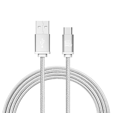 Durable Braided USB Type C Cable for Google Pixel 2, Samsung S8 (6ft) - Silver
