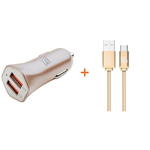 Durable Braided Micro USB Cable with Dual USB Car Charger for Android