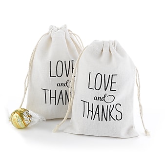 Hortense B. Hewitt Love and Thanks Cotton Favor Bags, White, 25 Pack (42250ST)