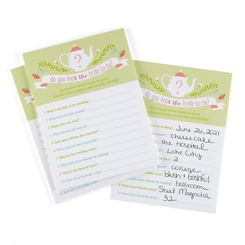 Hortense B. Hewitt Tea Time Bridal Shower Game Card, Multi Color, 25 Pack (42245ST) image 1