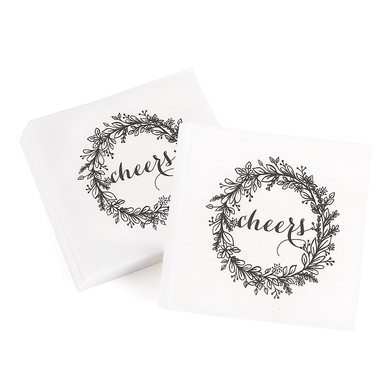 Hortense B. Hewitt Rustic Wreath Beverage Napkin, White, 50 Pack (54868ST) image 1