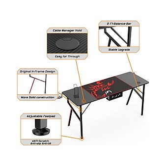 Eureka Ergonomic 63" Computer Gaming Desk, Black (GD0076-BK)