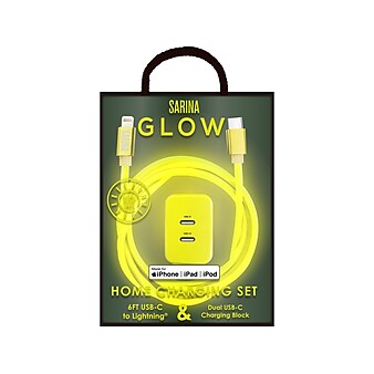 Sarina Glow-in-the-Dark Lightning Home Charging Set for iPhone/iPad/AirPods, Assorted Colors (SA-8GLW-6TCWL-ASST)