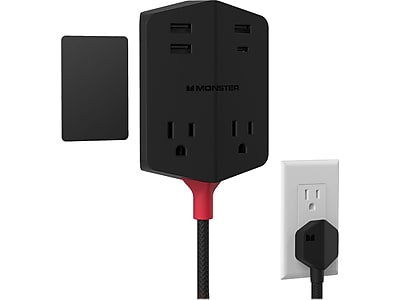 Monster 2-Outlet 4-USB Port Power Strip, 6′, Black (2MNAC0327B0L2) Sansujyuku sansujyuku.com