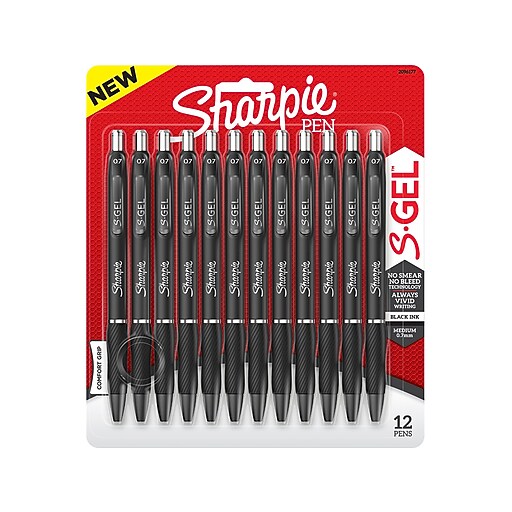 Sharpie SGel Retractable Gel Pen, Medium Point, Black Ink, 12/Pack
