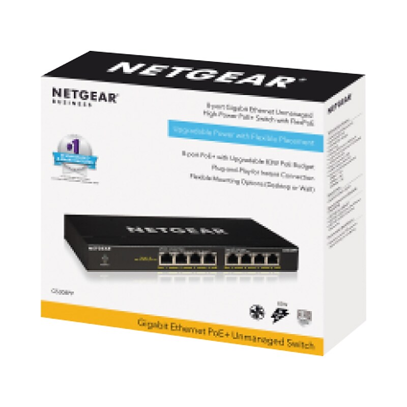 Netgear 300 Series 8-Port Gigabit Ethernet PoE Unmanaged Switch, 10/100/1000 Mbps, Black (GS308PP-100NAS) image 1
