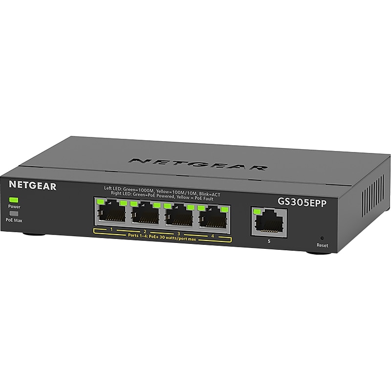 Netgear Plus 5-Port Gigabit Ethernet Managed Switch, 10/100/1000 Mbps (GS305EPP-100NAS) image 1