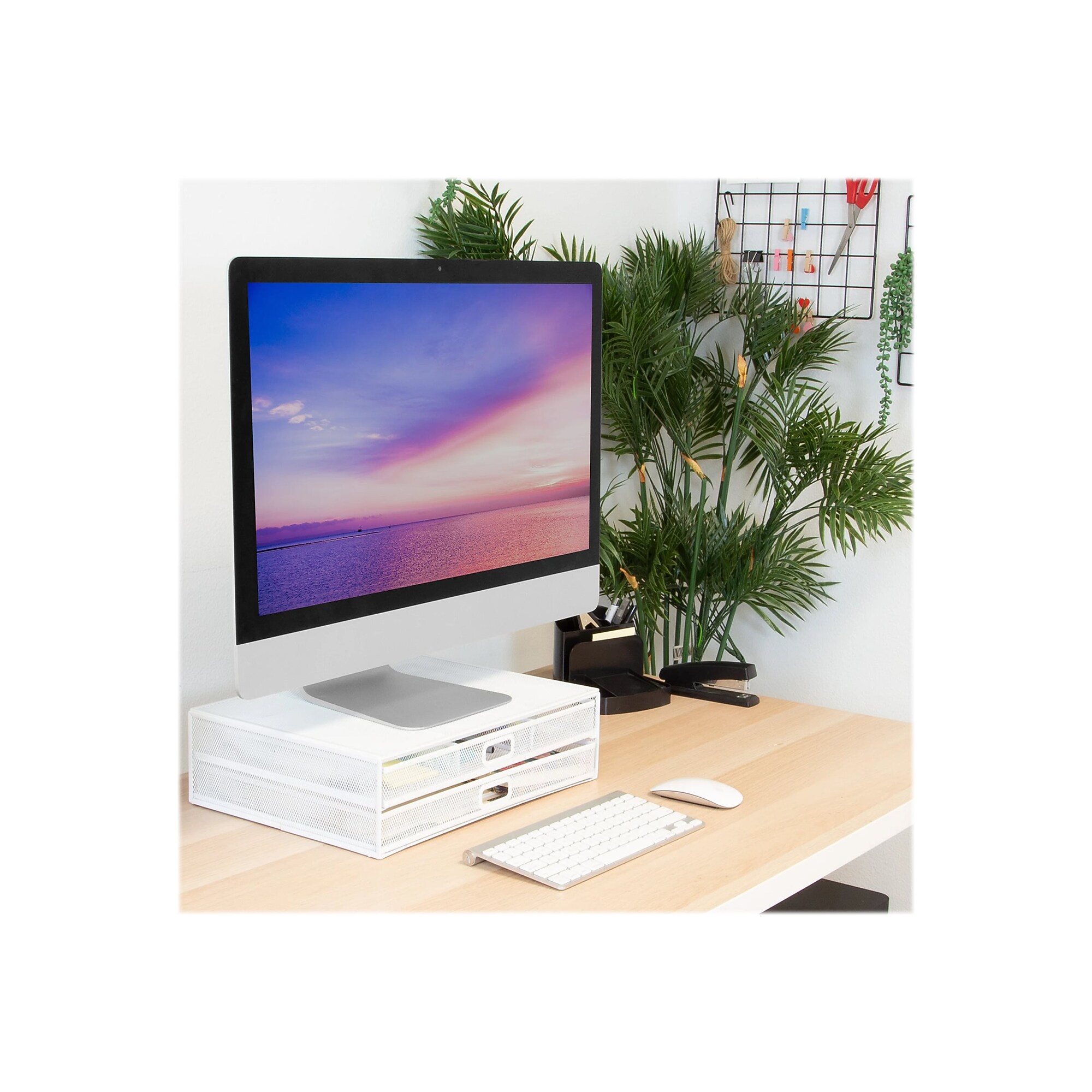 Mount-It! Riser with Storage, Up to 32″ Monitor, White (MI-7365W) Sansujyuku sansujyuku.com