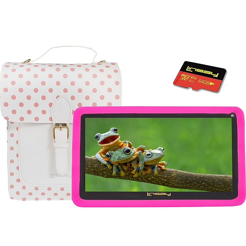Linsay Kids' 7" Tablet with Case, Kids' Bag & microSD Card, Wi-Fi, 2 GB RAM, 64GB Android 13, Pink (F7UHDKIDSPIBSD) image 1