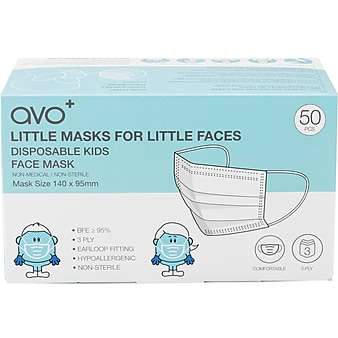 AVO+ 3-ply Disposable Face Mask, Kids', Blue, 50/Box (SMN200055)