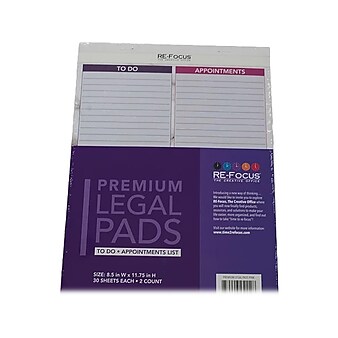 RE-FOCUS THE CREATIVE OFFICE Premium Legal Pad, Ruled, 8.5" x 11.75", Pink, 30 Sheets/Pad, 2 Pads (40002)
