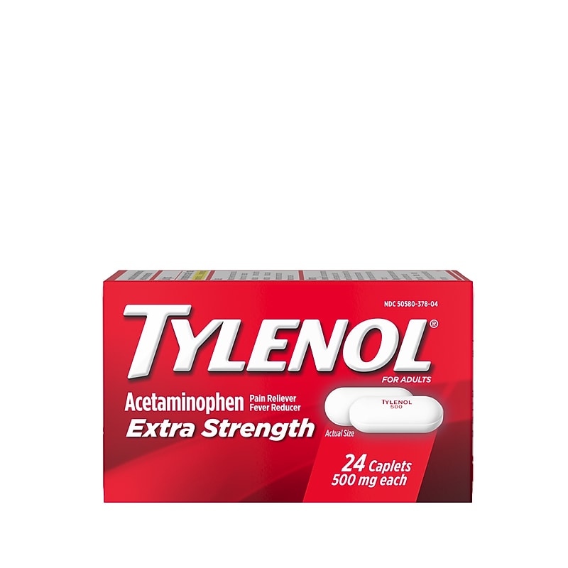 Tylenol Extra Strength Fever Reducer & Pain Reliever Caplets, 500 mg, 24/Bottle (931219) image 1