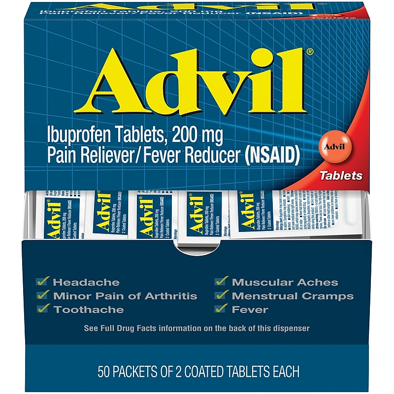 Advil Ibuprofen Pain Reliever, 200mg, 2/Packet, 50 Packets/Box (15489) image 1