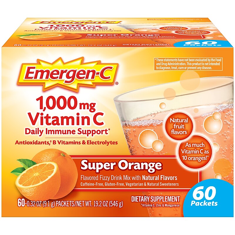 Emergen-C 1000mg Vitamin C Supplement Powder, Super Orange, 60/Pack (130213) image 1