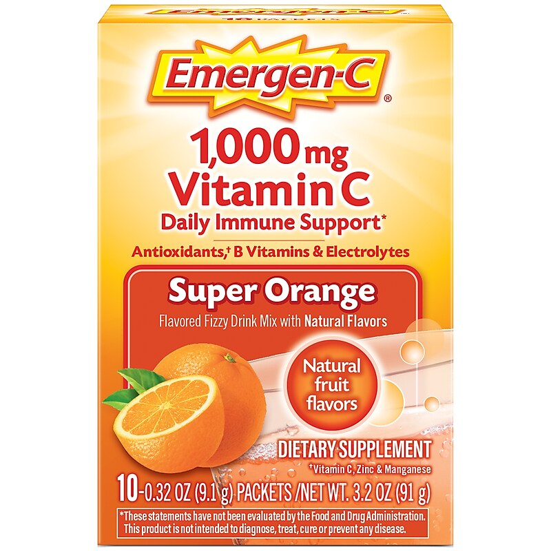 Emergen-C Daily Immune Support Vitamin C Powder, Super Orange, 10/Pack (76314302970) image 1