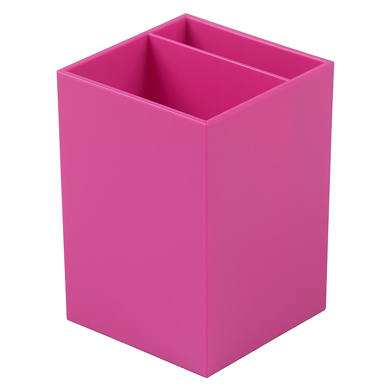 JAM PAPER 2 Compartment Plastic Pen Holder, Fuchsia Pink (341FU) image 1