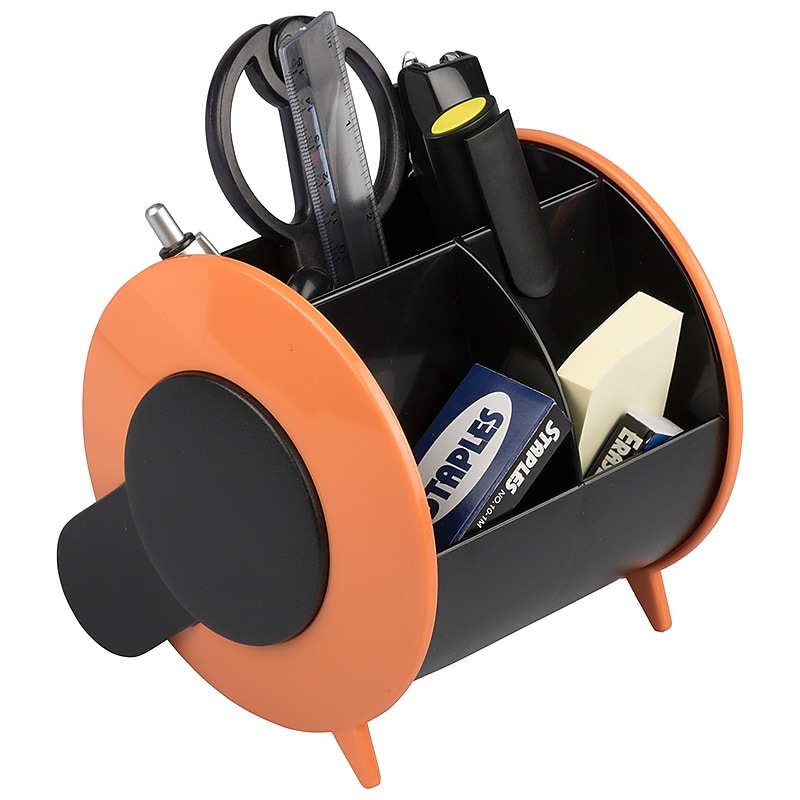 JAM Paper 4 Compartment Plastic Round Desk Organizer Supply Set, Orange/Black (SO101OR) image 1