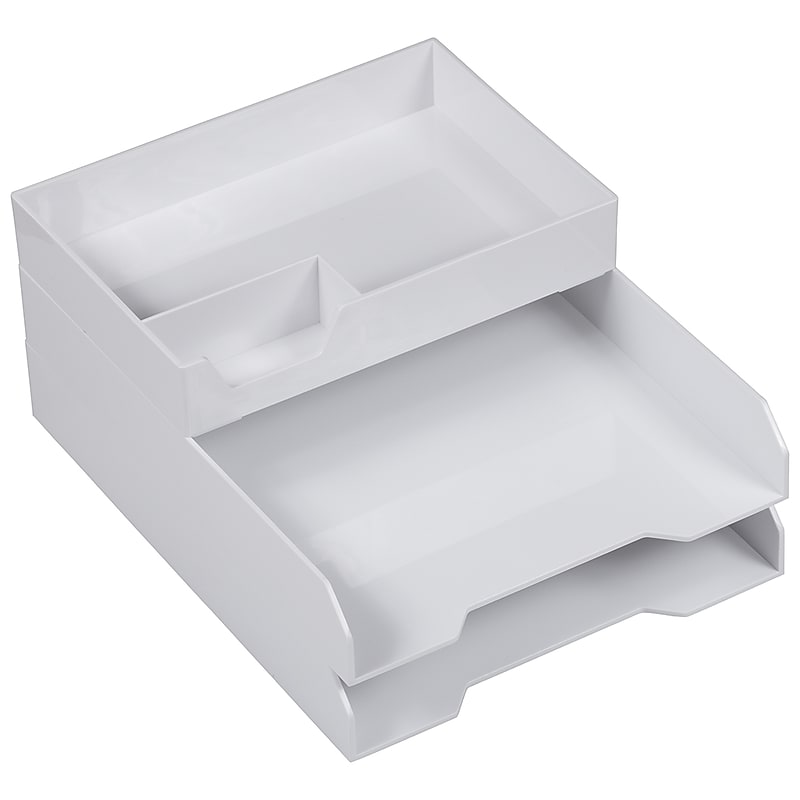 JAM Paper Organizer Set Stackable Front Loading Letter Tray, Letter Size, White Plastic (344SWH) image 1