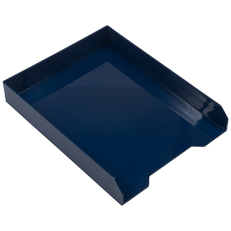 JAM Paper Stackable Front Loading Letter Tray, Letter Size, Navy Blue Plastic (344NA) image 1