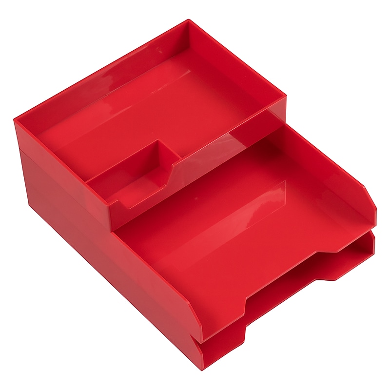 JAM PAPER Stackable 3 Piece Desktop Organizer Set, Red Plastic (344SRE) image 1