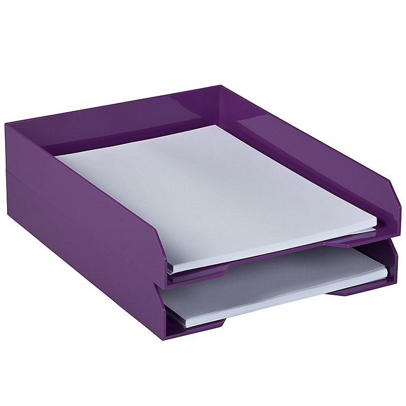 JAM Paper Stackable Front Loading Letter Tray, Letter Size, Purple Plastic, 2/Pack (344PUA) image 1