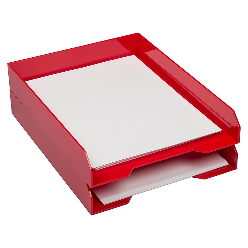 JAM Paper Stackable Front Loading Letter Tray, Letter Size, Red Plastic, 2/Pack (344REA) image 1