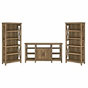 Bush Furniture Key West Tall TV Stand with Set of Two Bookcases, Reclaimed Pine, Screens up to 65" (KWS027RCP)