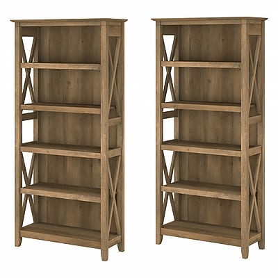 Bush Furniture Key West 66"H 5-Shelf Bookcase with Adjustable Shelves, Reclaimed Pine Laminated Wood, 2/Set (KWS046RCP)