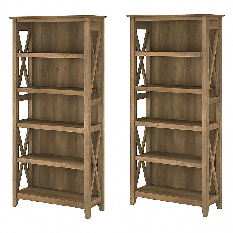 Bush Furniture Key West 66"H 5-Shelf Bookcase with Adjustable Shelves, Reclaimed Pine Laminated Wood, 2/Set (KWS046RCP) image 1