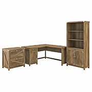 kathy ireland® Home by Bush Furniture Cottage Grove 60" L-Shaped Desk with Storage, Reclaimed Pine (CGR005RCP)