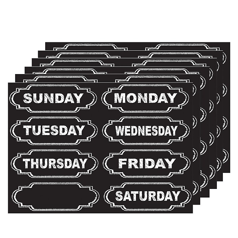 Ashley Productions Die-Cut Chalkboard Days of the Week Magnets, 8/Pack, 6 Packs (ASH19002-6) image 1