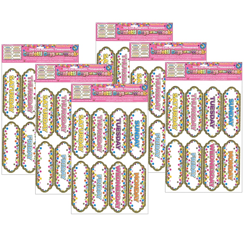 Ashley Productions Magnetic Die-Cut Timesavers & Labels, Confetti Days of the Week, 6 Packs (ASH19006-6) image 1