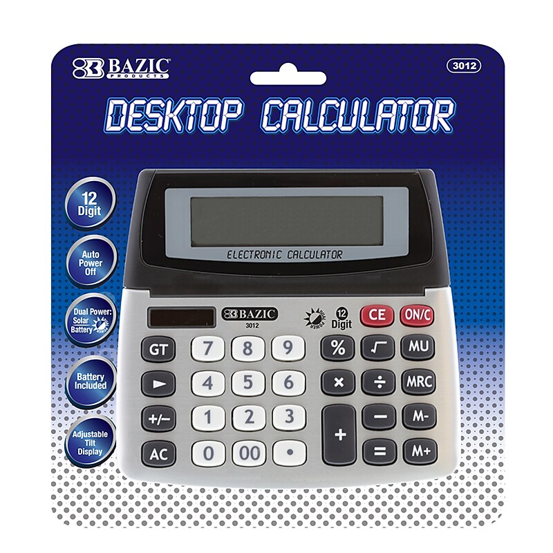 Bazic 12-Digit Dual Power Desktop Calculator with Adjustable Display (BAZ3012) image 1