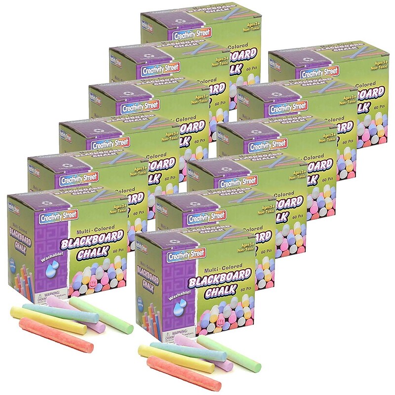 Pacon Blackboard Chalk, 5 Assorted Colors, 3/8" x 3-1/4", 60 Pieces Per Pack, 12 Packs (CK-1761-12) image 1