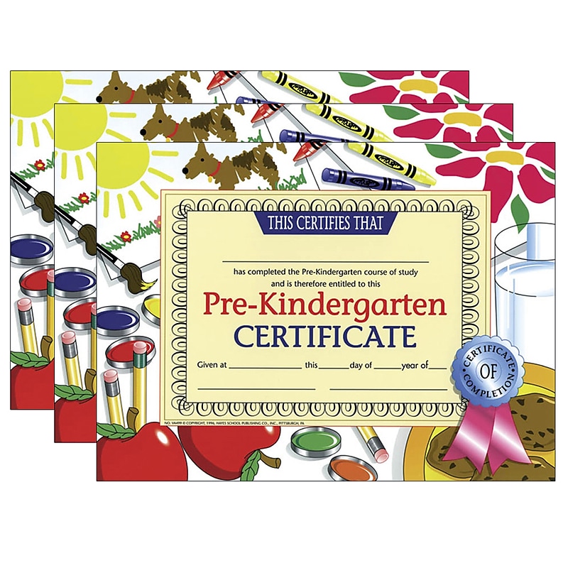 Hayes Publishing Pre-Kindergarten Certificate, 8.5" x 11", 30 Per Pack, 3 Packs (H-VA499-3) image 1