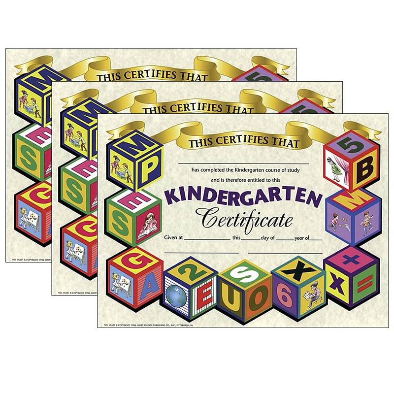Hayes Publishing Kindergarten Certificate, 8.5" x 11", 30 Per Pack, 3 Packs (H-VA501-3) image 1