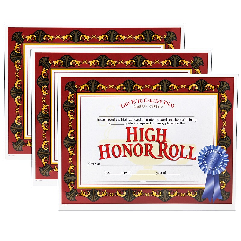 Hayes Publishing High Honor Roll Certificate, 30/Pack, 3 Packs (H-VA586-3) image 1