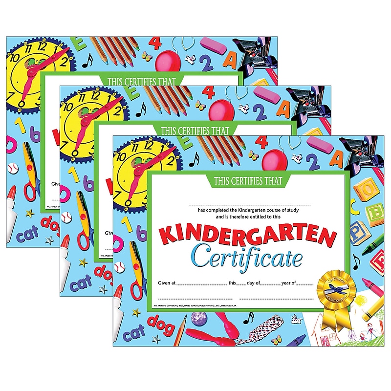 Hayes Publishing Kindergarten Certificate, 8.5" x 11", 30 Per Pack, 3 Packs (H-VA601-3) image 1