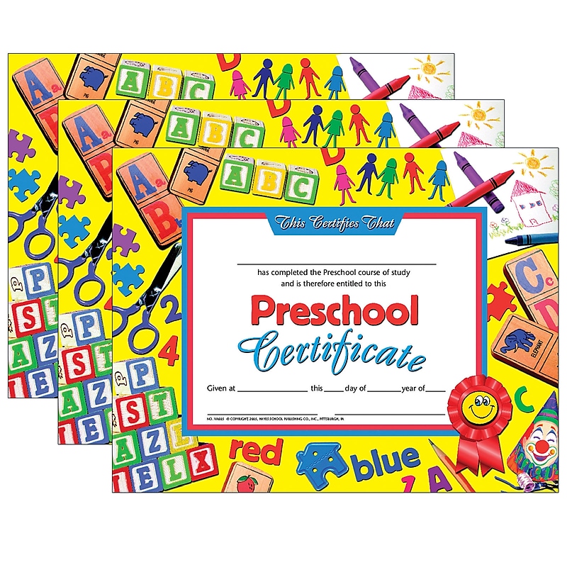 Hayes Publishing Preschool Certificate, 8.5" x 11", 30 Per Pack, 3 Packs (H-VA605-3) image 1