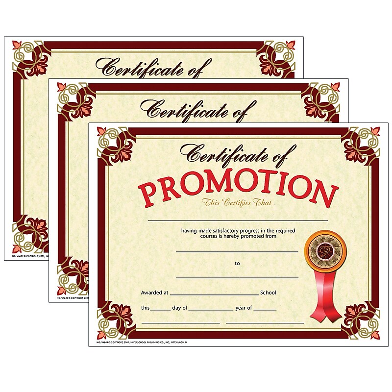 Hayes Publishing Certificate of Promotion, 8.5" x 11", 30/Pack, 3 Packs (H-VA609-3) image 1