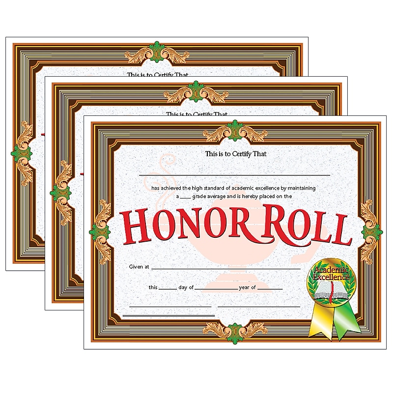 Hayes Publishing Honor Roll Certificate, 30 Per Pack, 3 Packs (H-VA612-3) image 1