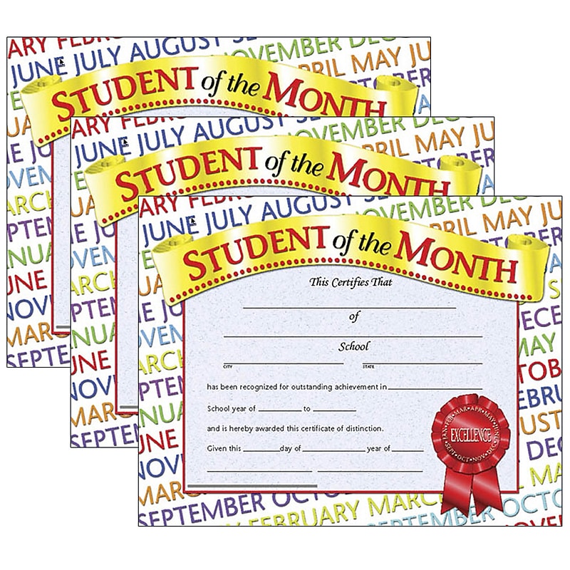 Hayes Publishing Student of the Month Certificate, 8.5" x 11", 30 Per Pack, 3 Packs (H-VA628-3) image 1