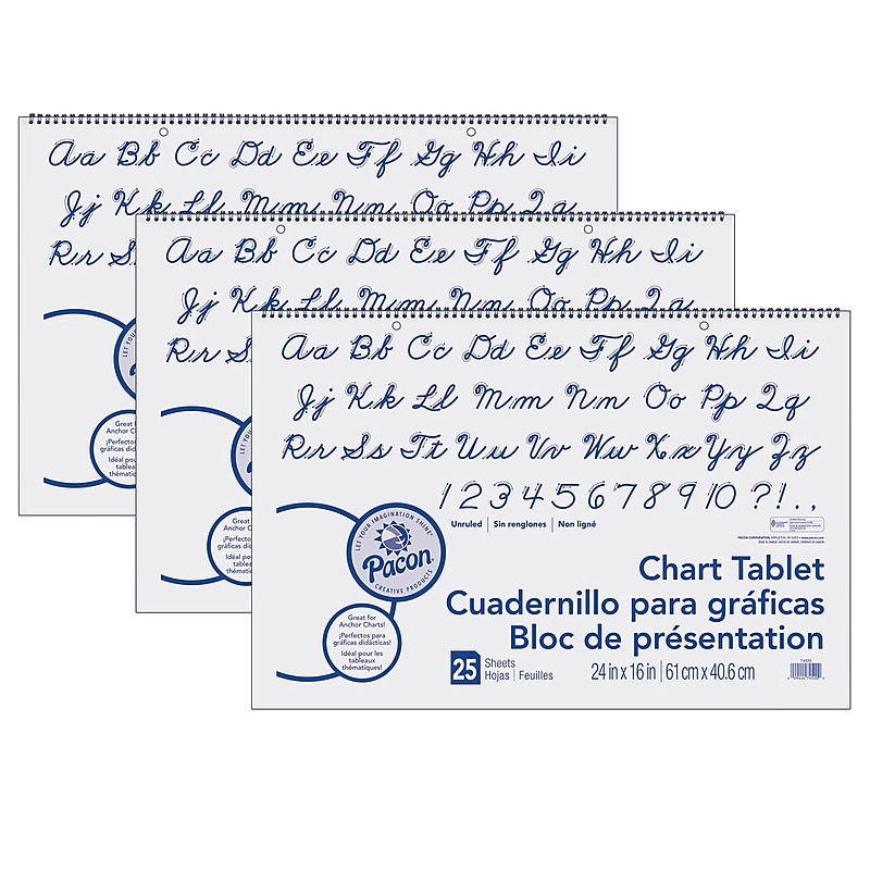 Pacon Unruled Chart Tablet, Cursive Cover, 24" x 16", 25 Sheets Per Tablet, 3 Tablets (PAC74520-3) image 1
