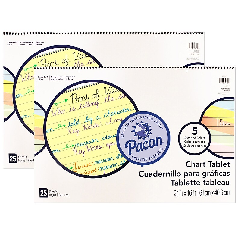 Pacon 1" Ruled Colored Paper Chart Tablet, 24" x 16", 25 Sheets Per Tablet, Pack of 2 (PAC74732-2) image 1