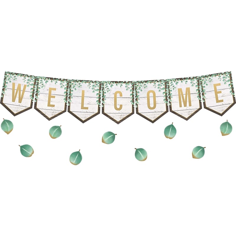 Teacher Created Resources® Eucalyptus Pennants Welcome Bulletin Board Set (TCR8472) image 1